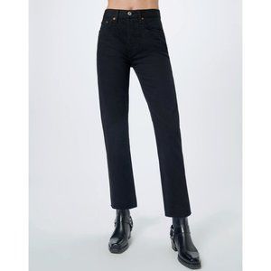 Re/Done | High Rise Stove Pipe Black Wash Denim Straight Leg Cropped Jeans
